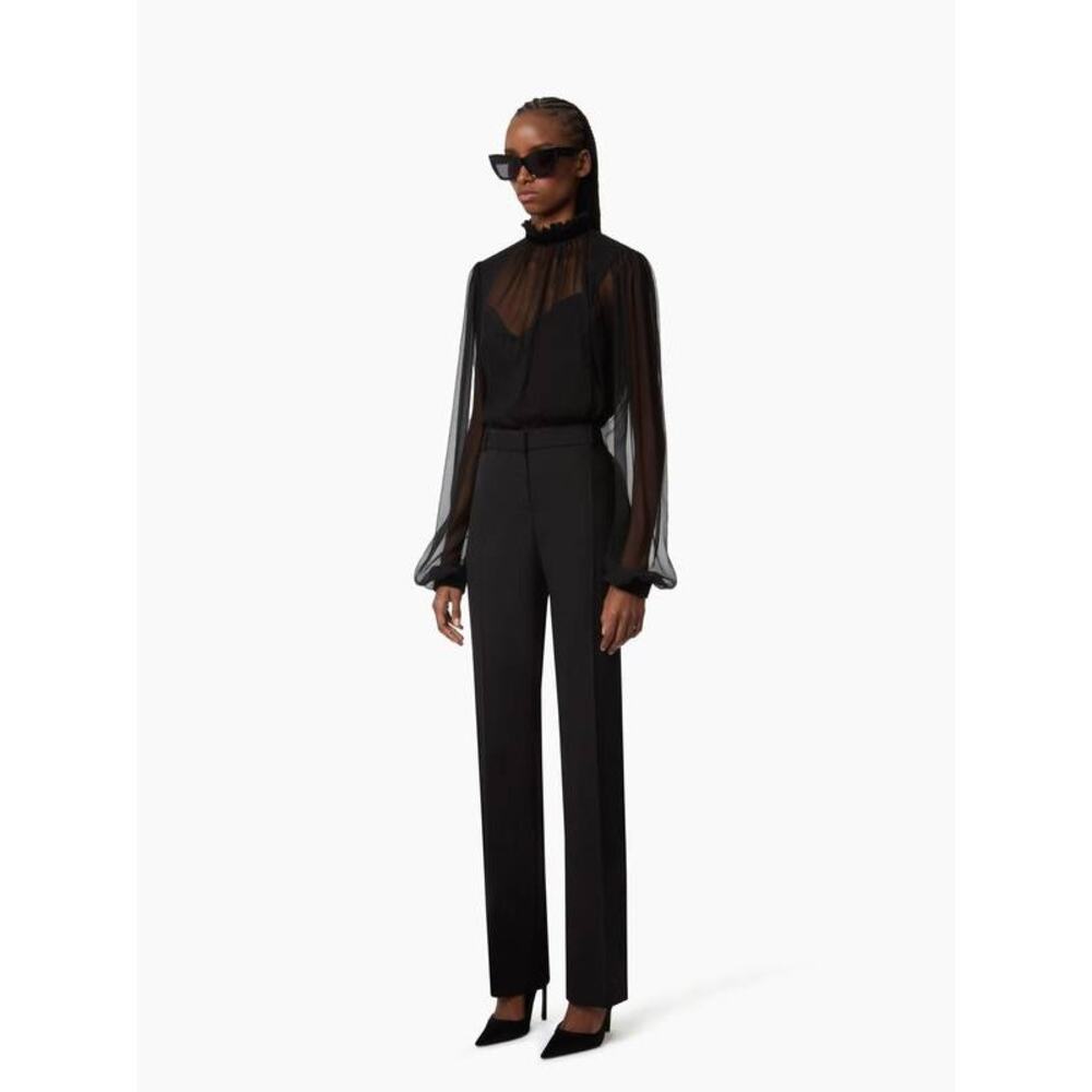 Nina Ricci Ruffled High Neck Crinkled Silk Muslin Blouse in Black 36 US 4 - Picture 2 of 3